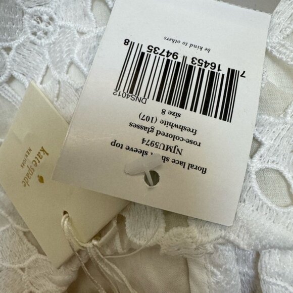 Kate Spade sz 8 Blouse Floral Lace Top White Short Sleeve Classic Minimalist - Picture 5 of 6